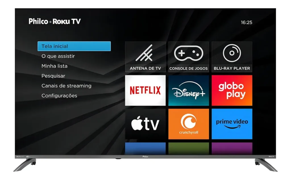 "TV Philco FastSMARTTV 55 polegadas 4K LED com acesso a Netflix, Disney+, globoplay, Apple TV e mais de 100.000 filmes e episódios."