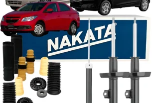 "Kit de suspensão Nakata para Chevrolet, incluindo amortecedores traseiros, coxins, batentes e demais componentes para manutenção automotiva."