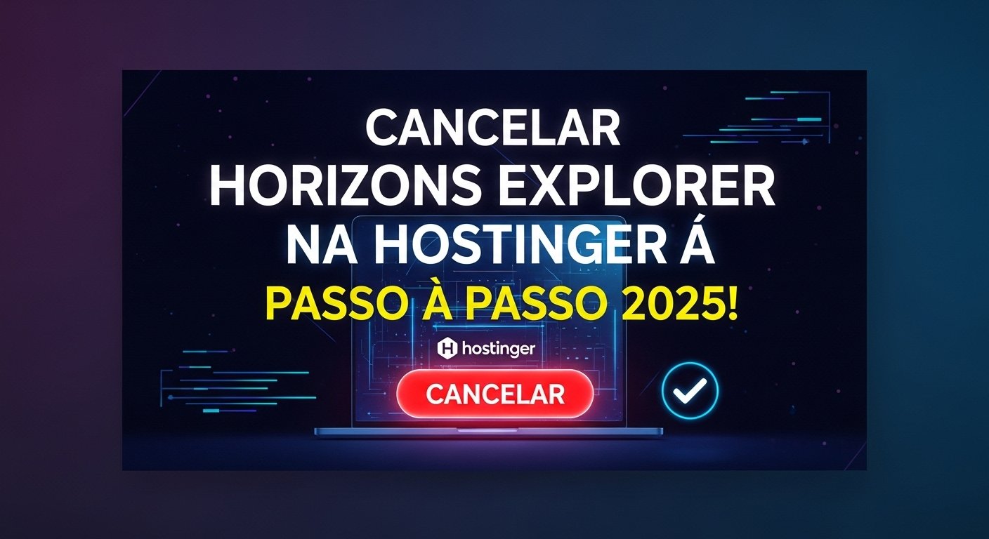 "Banner para cancelar plano Horizons Explorer na Hostinger com botão 'Cancelar' e destaque para promoção passo a passo 2025."