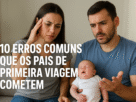 "Pais de primeira viagem preocupados com bebê chorando no colo, destacando erros comuns que cometem."