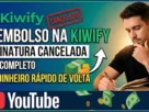"Thumbnail de vídeo do YouTube: 'Reembolso na Kiwify - Assinatura Cancelada, Guia Completo para Seu Dinheiro Rápido de Volta' com homem pensativo e ícone de dinheiro."