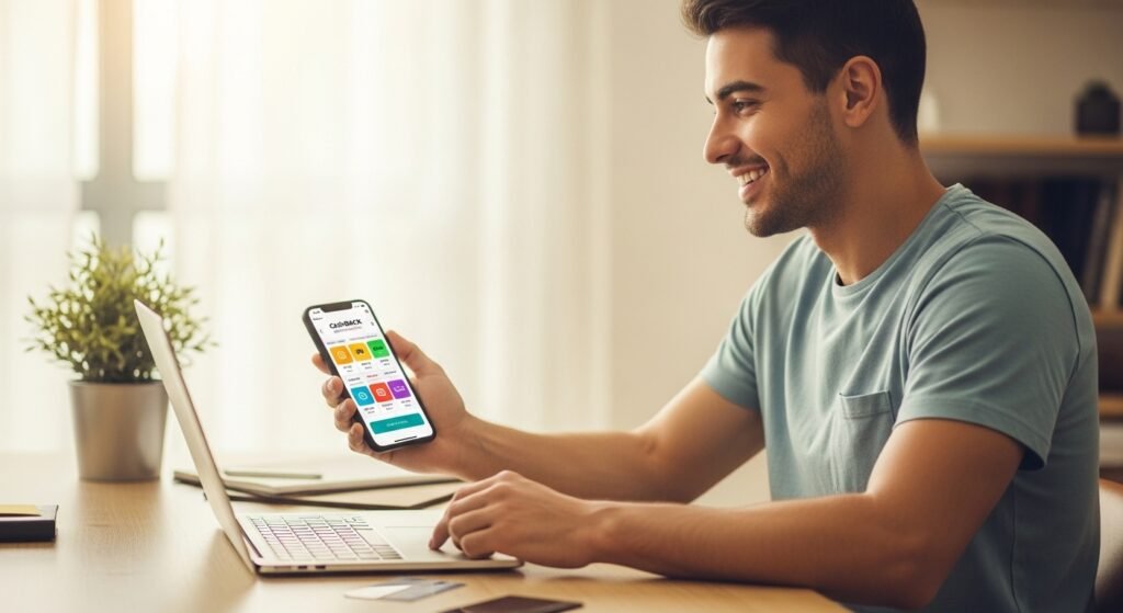 "Homem preocupado analisando contas e dinheiro em uma mesa, com celular e xícara de café ao lado."