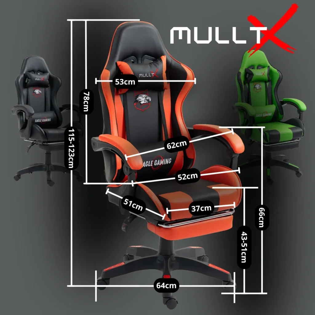 Cadeira Gamer Ergonômica Reclinável Giratória Barata e Confortável,"Cadeira gamer preta e branca com apoio para os pés, acompanhada de três versões com detalhes em vermelho 